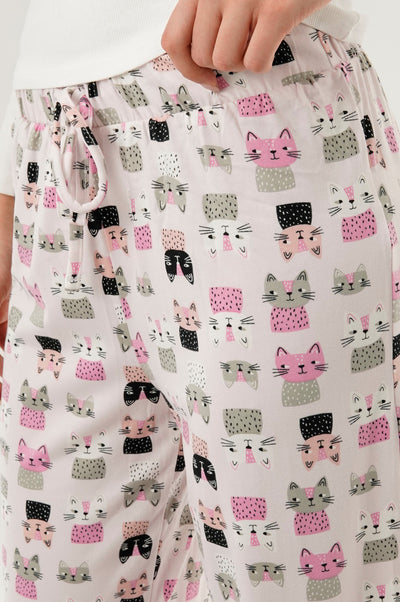 Canada Weather Gear Cat Print Wide Let Pajama Pants - Blush - Womens Pajamas - Fairweather