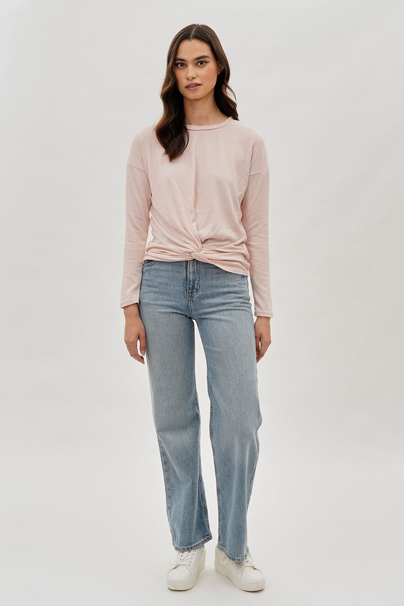 Fahrenheit Front Twist Drop Shoulder Long Sleeve Top - Blush - Womens Long Sleeve Tops - Fairweather