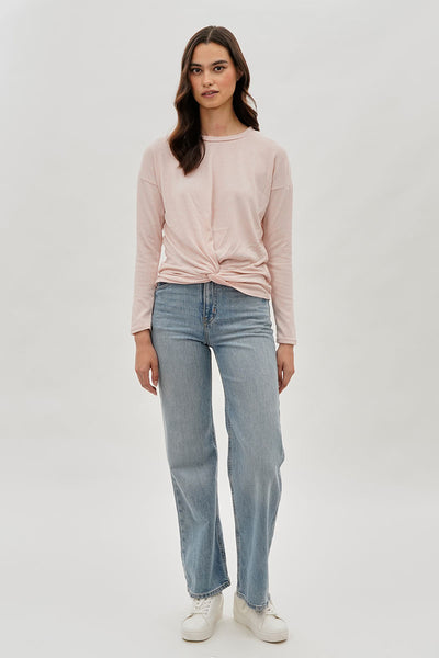 Fahrenheit Front Twist Drop Shoulder Long Sleeve Top - Blush - Womens Long Sleeve Tops - Fairweather