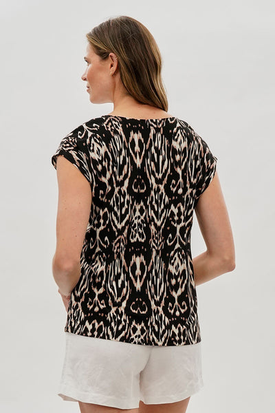 Beechers Brook Patterned Cap Sleeve Blouse - Black - Womens Shirts & Blouses - Fairweather