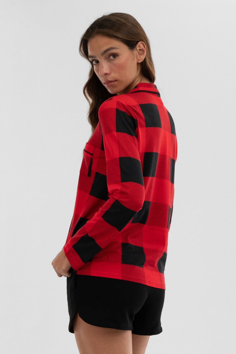 Canada Weather Gear Plaid Button Down Pajama Top - Red - Womens Pajamas - Fairweather