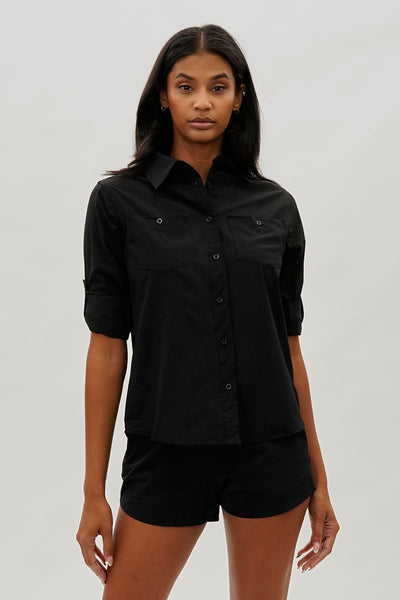 Canada Weather Gear Button Up Utility Shirt - Black - Womens Shirts & Blouses - Fairweather