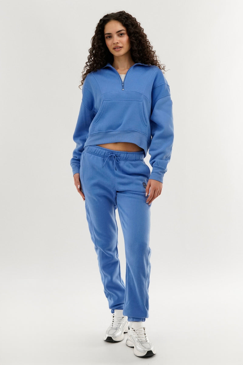 Fahrenheit Half Zip Cropped Sweatshirt - Blue - Womens Hoodies & Sweatshirts - Fairweather