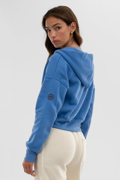 Fahrenheit Cropped Zip Up Hoodie - Blue - Womens Hoodies & Sweatshirts - Fairweather