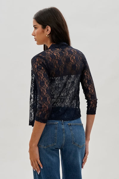 Impress Floral Lace Shrug Cardigan - Navy - Womens Cardigans - Fairweather