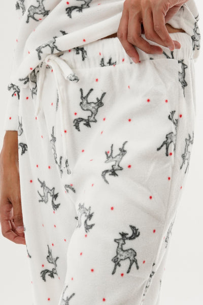 Canada Weather Gear Reindeer Print Wide Leg Pajama Pants - White - Womens Pajamas - Fairweather