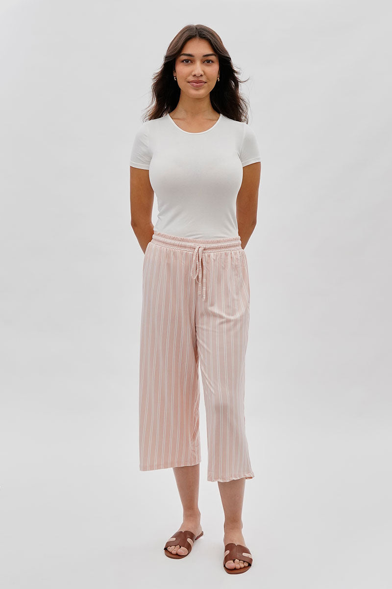 International INC Company Striped Wide Leg Capris Pants - Blush - Womens Pants - Fairweather