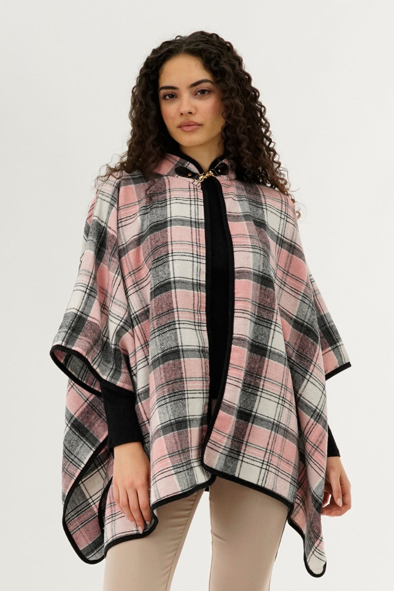 Canada Weather Gear Plaid Tartan Poncho - Pink - Womens Ponchos - Fairweather