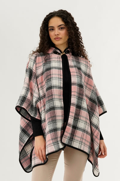Canada Weather Gear Plaid Tartan Poncho - Pink - Womens Ponchos - Fairweather