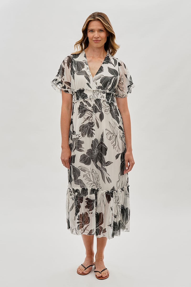 Limite Floral Cinched Waist Maxi Dress - White - Womens Maxi Dresses - Fairweather