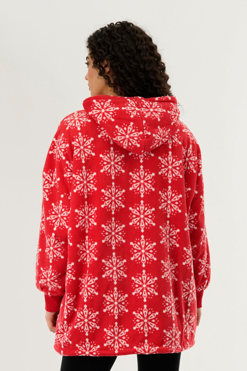Canada Weather Gear Festive Print Oversided Hooded Pajama Top - Red - Womens Pajamas - Fairweather