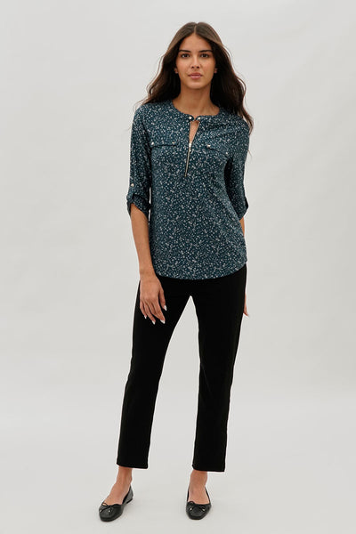 International INC Company Floral Half Zip Blouse - Teal - Womens Shirts & Blouses - Fairweather