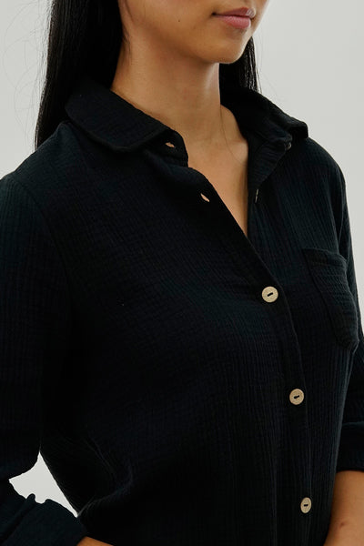 Impress Button Up Day Dress - Black
