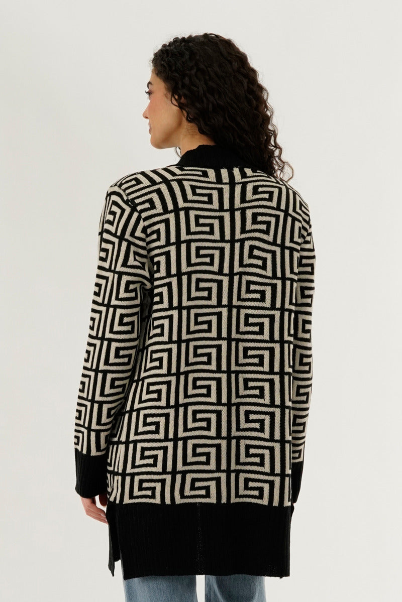 Beechers Brook Long Printed Open Cardigan - Beige - Womens Cardigans - Fairweather