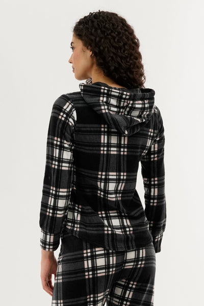 Canada Weather Gear Plaid Hooded Pajama Top - Black - Womens Pajamas - Fairweather