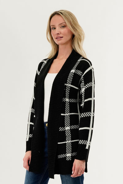 Canada Weather Gear Plaid Fold Over Wrap Cardigan - Black - Womens Cardigans - Fairweather