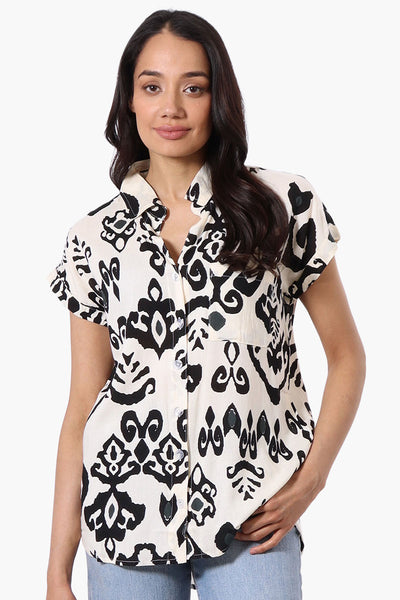 Majora Patterned Camp Collar Button Up Shirt - Cream - Womens Shirts & Blouses - Fairweather