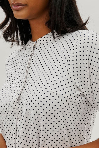 International INC Company Dotted Roll Up Sleeve Blouse - White - Womens Shirts & Blouses - Fairweather