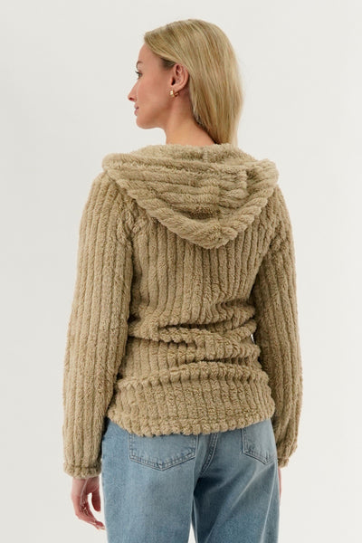 Fahrenheit Plush Hooded Zip Up Lightweight Jacket - Beige