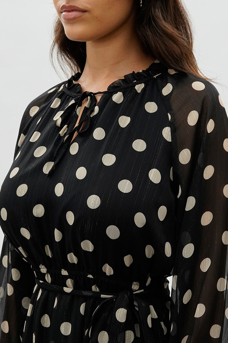 Polka Dot Long Sleeve Day Dress - Black Polka Dot Long Sleeve Day Dress - Black