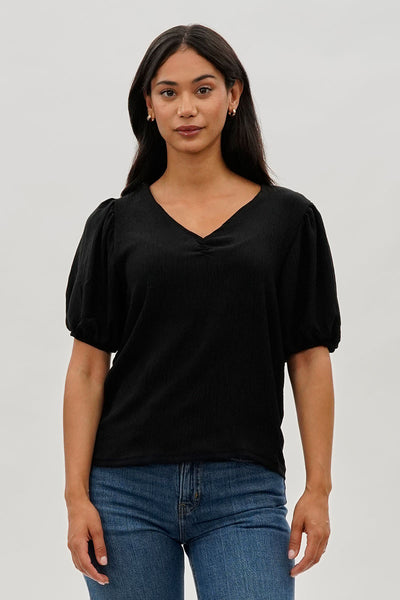 Stylexchange Vintage Puff Sleeve V-Neck Blouse - Black - Womens Shirts & Blouses - Fairweather