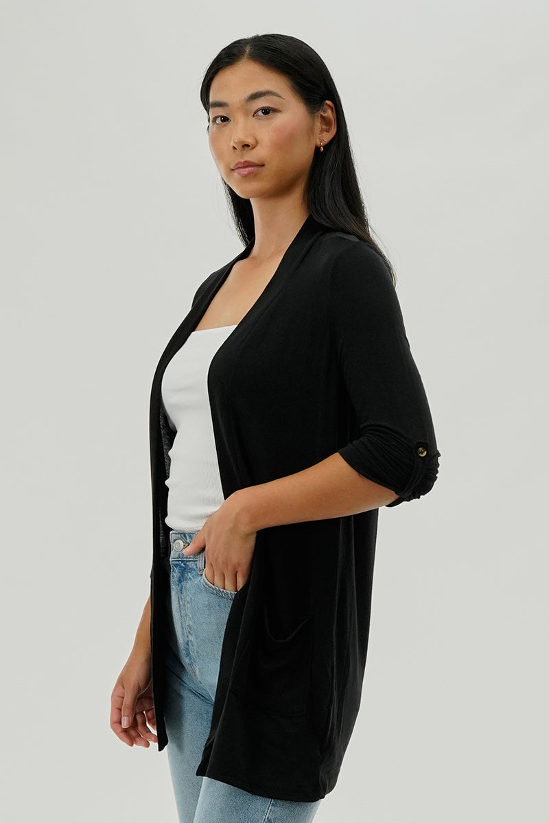 Fahrenheit Lightweight Wrap Cardigan - Black - Womens Cardigans - Fairweather