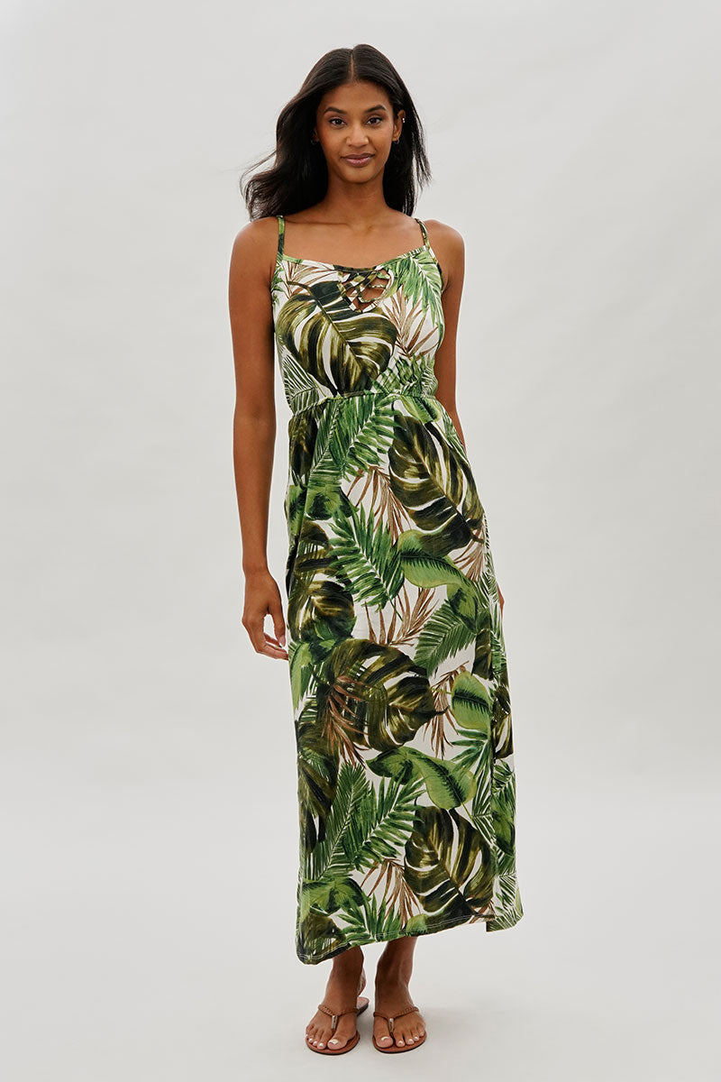 International INC Company Leaf Print Keyhole Maxi Dress - Green - Womens Maxi Dresses - Fairweather