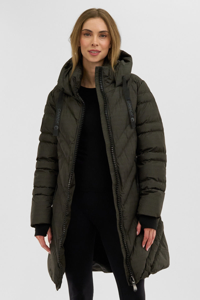Canada Weather Gear Chevron Quilted Long Parka Jacket - Olive - Womens Parka Jackets - Fairweather