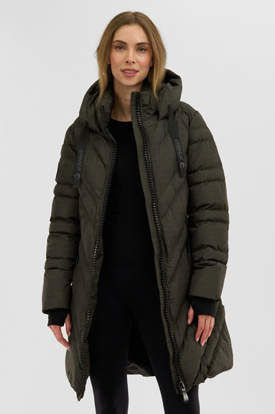 Canada Weather Gear Chevron Quilted Long Parka Jacket - Olive - Womens Parka Jackets - Fairweather