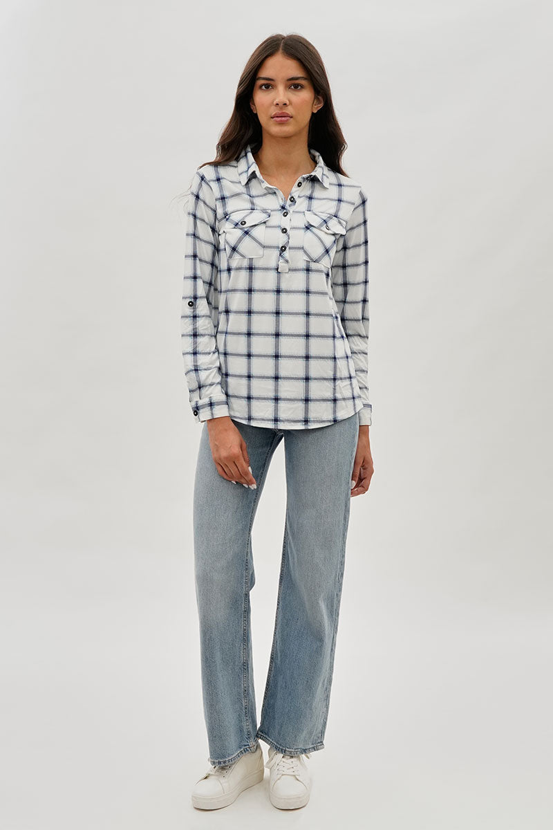 Urbanology Plaid Button Down Shirt - White - Womens Shirts & Blouses - Fairweather