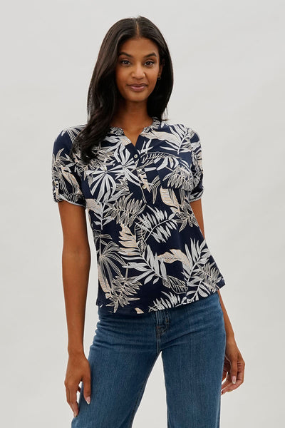 International INC Company Floral Short Sleeve Blouse - Navy - Womens Shirts & Blouses - Fairweather
