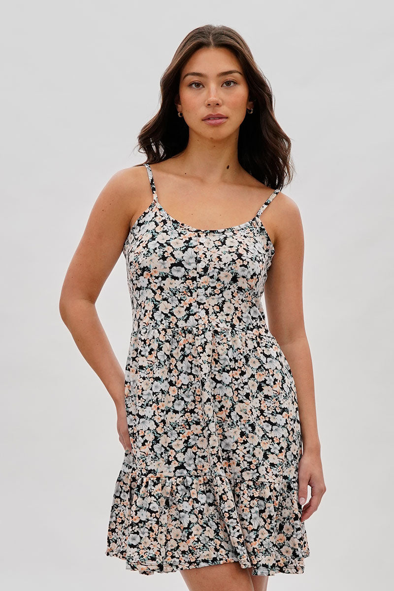 Stylexchange Vintage Floral Tiered Day Dress - Black - Womens Day Dresses - Fairweather