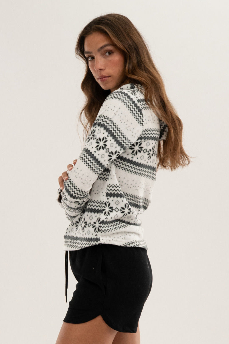 Canada Weather Gear Festive Print Hooded Pajama Top - White - Womens Pajamas - Fairweather