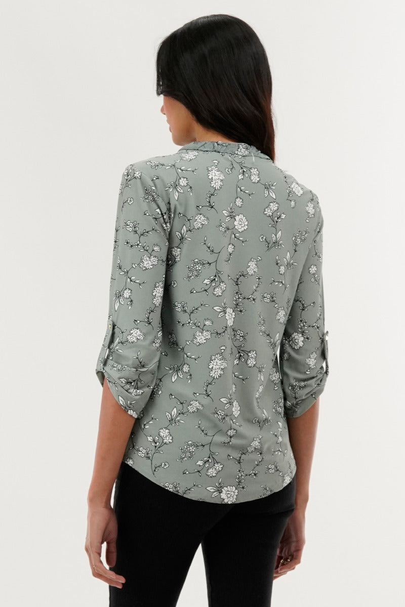 International INC Company Floral 1/4 Zip Blouse - Green - Womens Shirts & Blouses - Fairweather