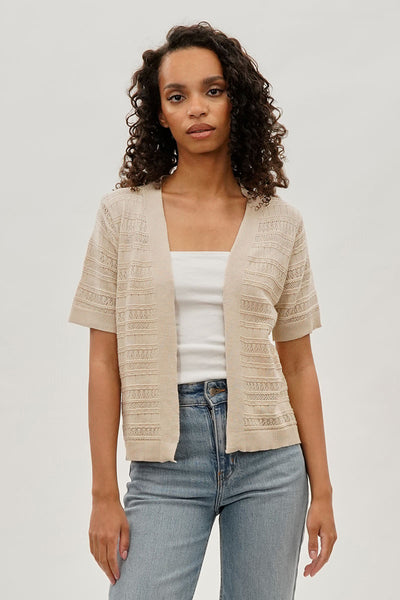 Beechers Brook Short Sleeve Knit Cardigan - Beige - Womens Cardigans - Fairweather
