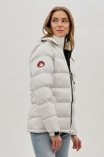 Blouson aviateur Canada Weather Gear à col doublé en sherpa – Blanc