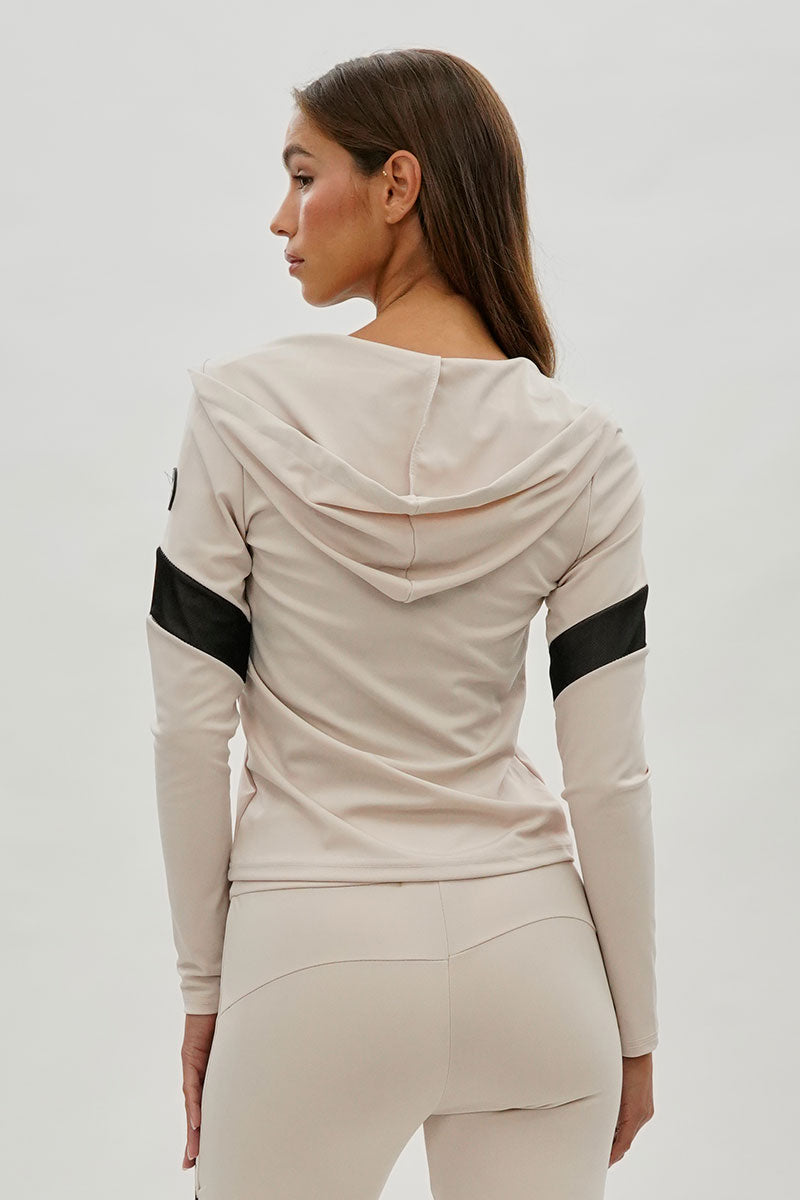 Super Triple Goose Zip Up Mesh Detail Hoodie - Beige - Womens Hoodies & Sweatshirts - Fairweather
