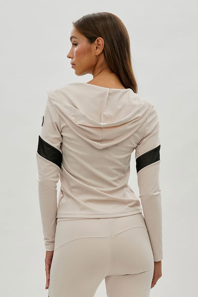 Super Triple Goose Zip Up Mesh Detail Hoodie - Beige - Womens Hoodies & Sweatshirts - Fairweather