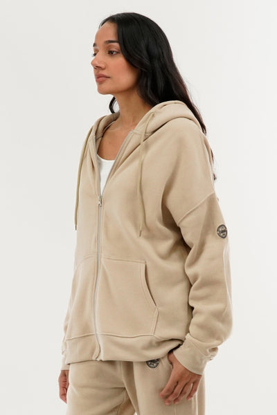 Fahrenheit Zip Up Drop Shoulder Hoodie - Cream - Womens Hoodies & Sweatshirts - Fairweather