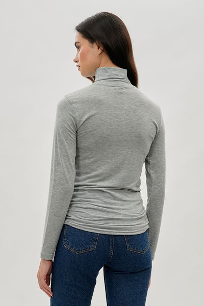 Magazine Cinched Side Turtleneck Long Sleeve Top - Grey - Womens Long Sleeve Tops - Fairweather