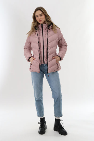 Canada Weather Gear Quilted Puffer Double Zip Bomber Jacket - Blush - Womens Bomber Jackets - Fairweather