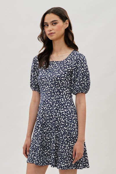 Costa Blanca Floral Puff Sleeve Day Dress - Navy - Womens Day Dresses - Fairweather