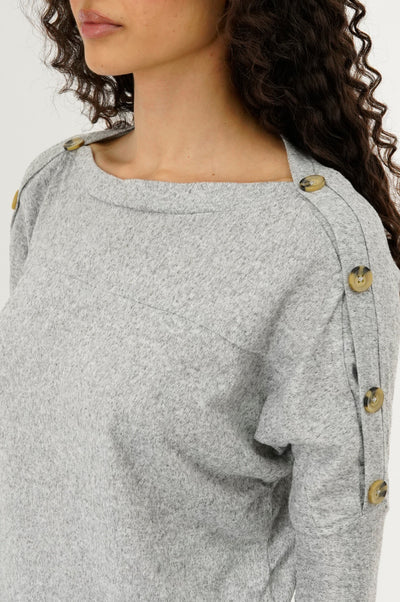 International INC Company Boat Neck Shoulder Button Pullover Sweater - Grey - Womens Pullover Sweaters - Fairweather