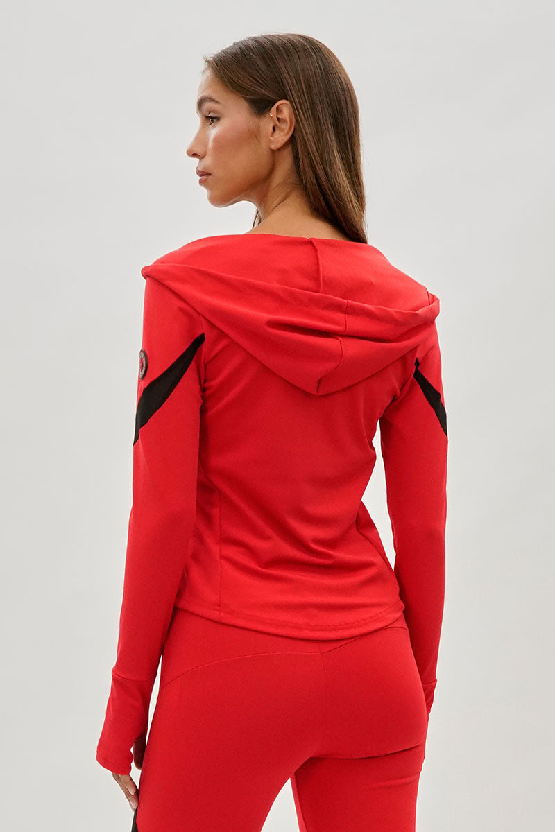 Super Triple Goose Zip Up Active Hoodie - Red - Womens Hoodies & Sweatshirts - Fairweather
