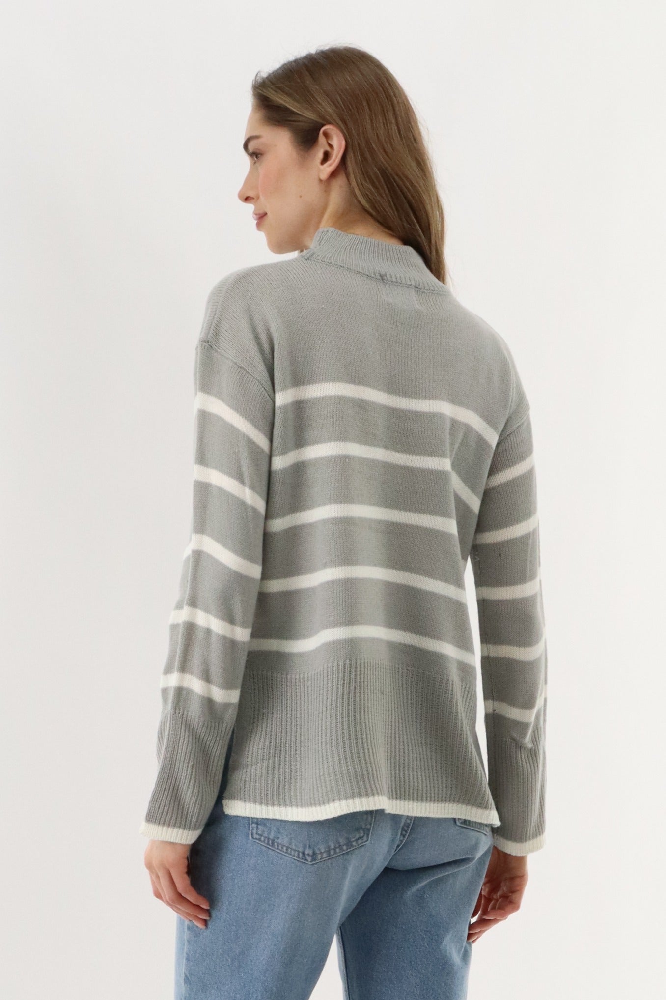 Beechers Brook Striped Knit Pullover Sweater - Grey - Womens Pullover Sweaters - Fairweather
