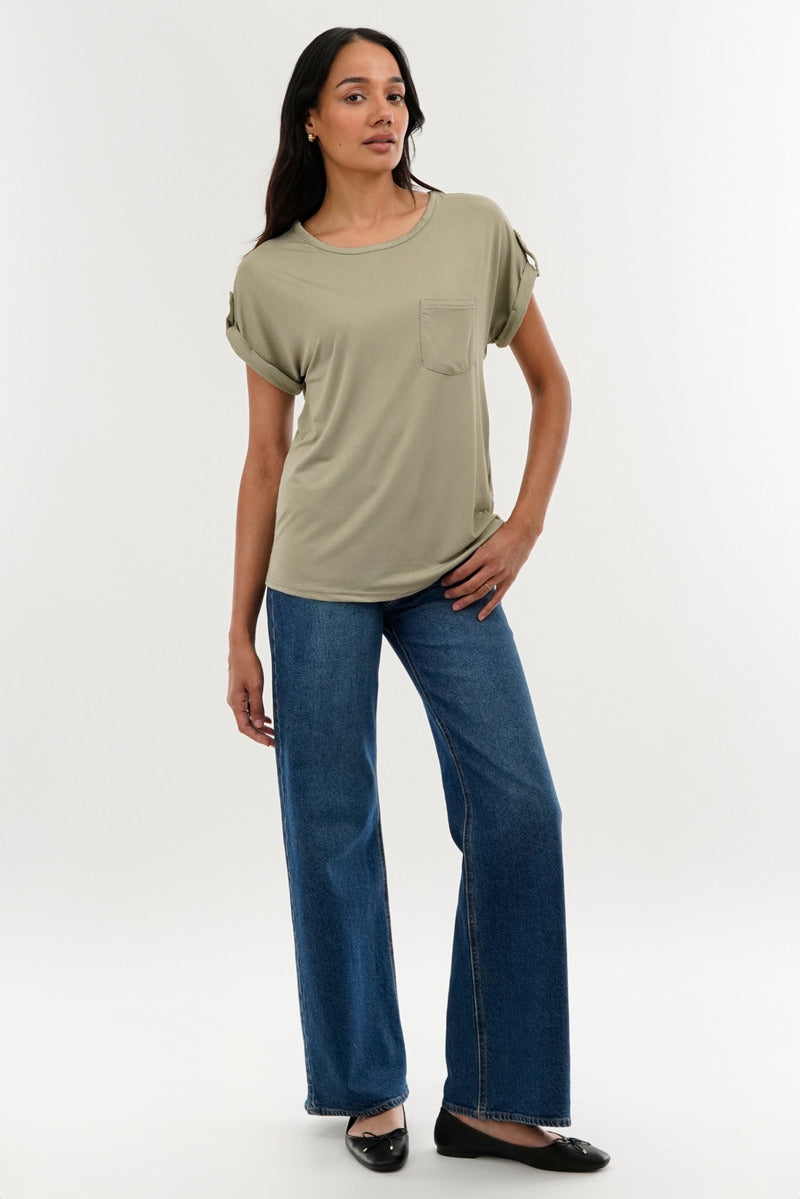 Costa Blanca Basic Cap Sleeve Tee - Green - Womens Tees & Tank Tops - Fairweather