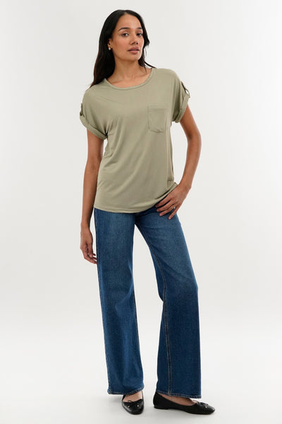 Costa Blanca Basic Cap Sleeve Tee - Green - Womens Tees & Tank Tops - Fairweather