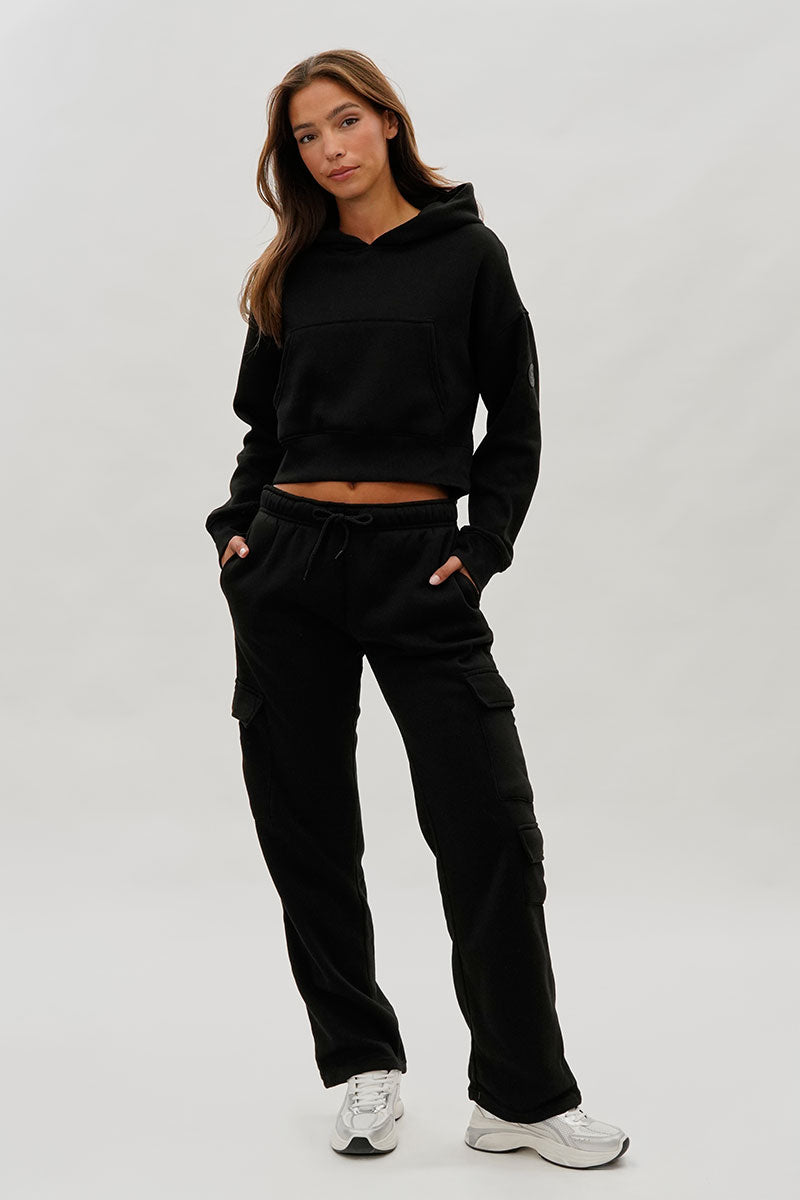 Fahrenheit Tie Waist Cargo Sweatpants - Black - Womens Joggers & Sweatpants - Fairweather