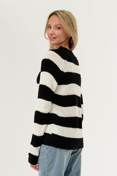 International INC Company Striped Knit Crewneck Pullover Sweater - Black - Womens Pullover Sweaters - Fairweather