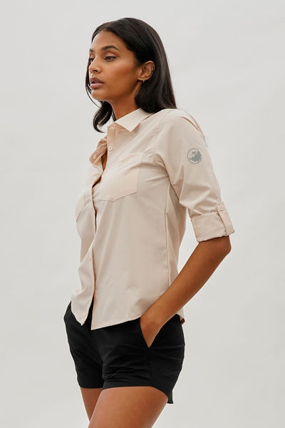 Canada Weather Gear Button Up Utility Shirt - Beige - Womens Shirts & Blouses - Fairweather